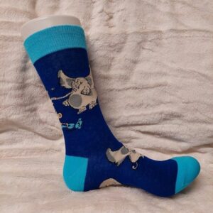 Blå sokker med elefant og mus