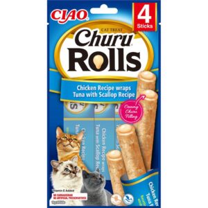 Ciao Churu snacks rull katt -Kylling og Tunfisk med kamskjell 4stk