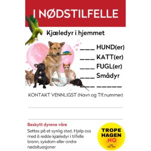 Nødkort- dyr i hjemmet