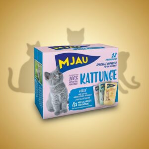 Mjau Pouch Multipack Kattunge – Laks, Storfe og Kylling (12 × 85 g)